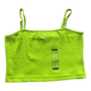 🆕 Nike Women's Lime Green Sportswear Essential Ribbed Cropped Tank Top | Large
